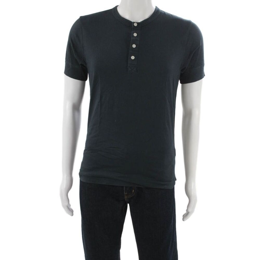 Buck Mason Mens Henley Short Sleeve T-Shirt Black Cotton Size XS